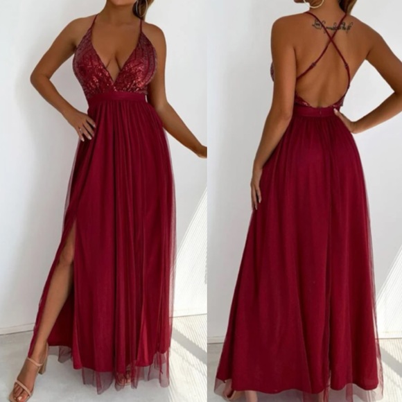 Luxe sequins open back party formal evening wedding gown dress LAST PACK - Picture 14 of 16